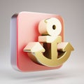 Anchor icon. Golden Anchor symbol on red matte gold plate Royalty Free Stock Photo