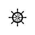 Anchor icon inside a ship wheel marine symbol for logo design illustration on a white background Royalty Free Stock Photo