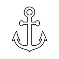 Anchor icon. Silhouette outline line anchor. Black symbol boat or ship isolated on white background. Marine logo. Simple nautical