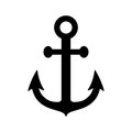 Anchor icon. Silhouette sea anchor. Black symbol boat or ship isolated on white background. Marine logo. Simple nautical design fo