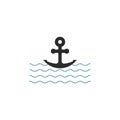 Anchor icon with waves flat design trendy style stock vector illustration Royalty Free Stock Photo