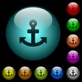 Anchor icons in color illuminated glass buttons