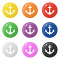 Anchor icons set 9 colors isolated on white. Collection of glossy round colorful buttons. Vector illustration for any design Royalty Free Stock Photo