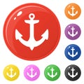 Anchor icons set 8 colors isolated on white. Collection of glossy round colorful buttons. Vector illustration for any design Royalty Free Stock Photo