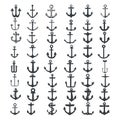 Anchor icons. Vector boat anchors isolated on white background for marine tattoo or logo. Set of black silhouette anchos Royalty Free Stock Photo
