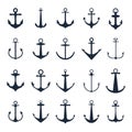 Anchor icons. Vector boat anchors isolated on white background for marine tattoo or logo