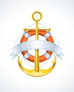 Anchor and life buoy with ribbon Royalty Free Stock Photo