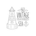 Anchor And Lighthouse Vintage Sea And Nautical Symbol Hand Drawn Sketch Label Template