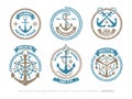 Anchor logo, nautical adventure emblem, t-shirt print style.