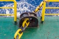 Anchor mooring chain on a construction work barge Royalty Free Stock Photo