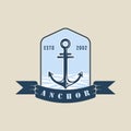 anchor nautical emblem logo vector vintage illustration template icon graphic design. marine navy sign or symbol for travel Royalty Free Stock Photo