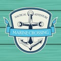 anchor nautical gray emblem in wooden background