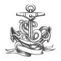 Anchor with Octopus tentacles and Ribbon Tattoo Royalty Free Stock Photo