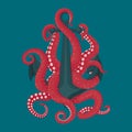 Anchor with pink octopus tentacles. Naval theme illustration.