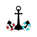 Anchor with red and blue lifebuoys vector icon. Vector logo anchor with lifebuoys in flat style. Vector logo symbol of Royalty Free Stock Photo