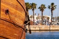 Anchor of a replica of the Nao de Santa Maria vessel docked