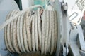 Anchor rope from a anchor winch on deck. Royalty Free Stock Photo
