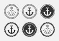 Anchor and rope circle logo set. Nautical theme symbol group. Sailing and sea vintage design elements. Royalty Free Stock Photo