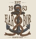 Anchor and rope with color and doodle vector print tees