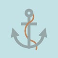 Anchor and rope flat design icon, nautical comcept