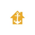 Anchor with rope home shape logo design