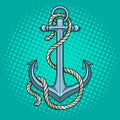 Anchor with rope pop art style vector illustration