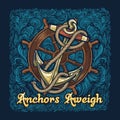 Anchor in Ropes with Ship Wheel Retro Poster