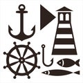 Anchor, Rudder, Lighthouse, Hook and Fish