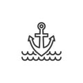 Anchor and sea waves line icon Royalty Free Stock Photo