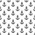 Anchor seamless pattern. Anchors texture. Black symbol boat or ship isolated on white background. Repeated marine pattern. Nautica