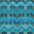 Anchor seamless pattern. Anchors texture. Symbol boat or ship on blue green background. Repeating sailing patern. Marine design fo