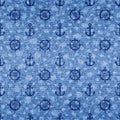 Anchor seamless pattern. Repeated anchors patern. Silhouette sail boat. Denim sailing maritime background. Repeating helm marine Royalty Free Stock Photo