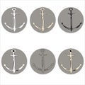Set of icons with anchors in flat style. Marine attributes.