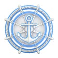 Anchor, ship wheel and rope 3D