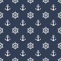 Anchor and ship wheel seamless pattern design. Vector nautical sea pattern print.