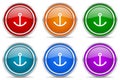 Anchor silver metallic glossy icons, set of modern design buttons for web, internet and mobile applications in 6 colors options