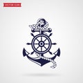 Anchor and steering wheel. Vector design element. Royalty Free Stock Photo