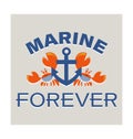 Anchor and two red sailor crab. MARINE FOREVER.