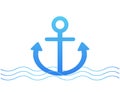 Anchor and waves vector icon. Logo with blue water and ship sign. Sea pattern isolated graphic. Vector EPS 10 Royalty Free Stock Photo