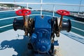 Anchor windlass on forecastle of boat Royalty Free Stock Photo