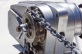 Anchor windlass mechanism with chain on ship deck Royalty Free Stock Photo