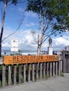 Bronze Captain Cook Monument looking out to sea located in Resolution Park, Anchorage