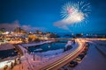 Anchorage Fur Rendezvous Fireworks Over Ship Creek Royalty Free Stock Photo