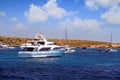 Private motor yacht approaching to anchorage in Tabarca island.