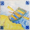 Anchored boat Portuguese ancient tile Royalty Free Stock Photo