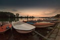 Anchored boats on a river bank Royalty Free Stock Photo