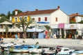 Anchored boats at seafront