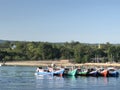 An anchored fishing boat