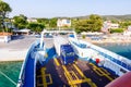 Lorry trucks are entering ferryboat, boarding cars Royalty Free Stock Photo