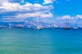 Anchored pleasure cruise boats in Corfu Town Yacht Harbor Greece Royalty Free Stock Photo